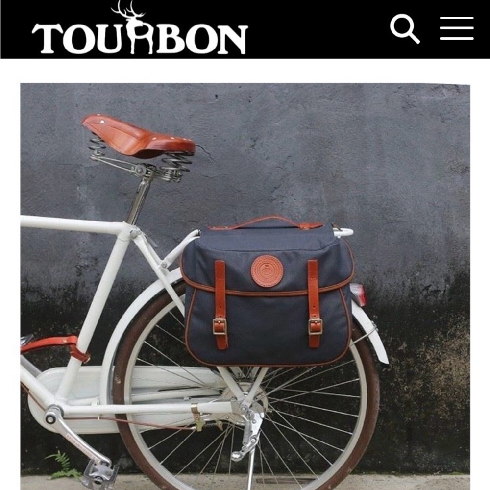 TOURBON DOUBLE PANNIER WATERPROOF CANVAS LEATHER BUCKLES SNAPS BICYCLE BAG NAVY - Picture 6 of 16
